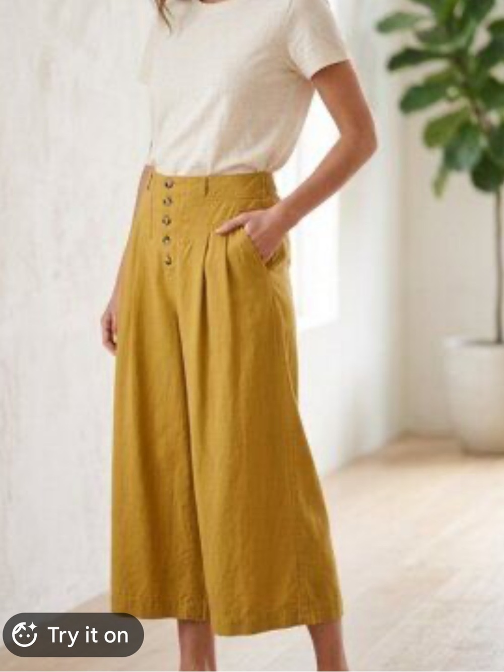Anthropologie Button-Front Wide-Leg Pants in Mustard
